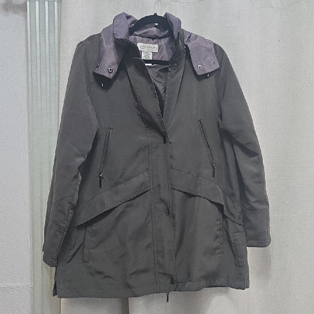 Jones New York Women's Utility Jacket in Dark Green-Gray Detachable Hood